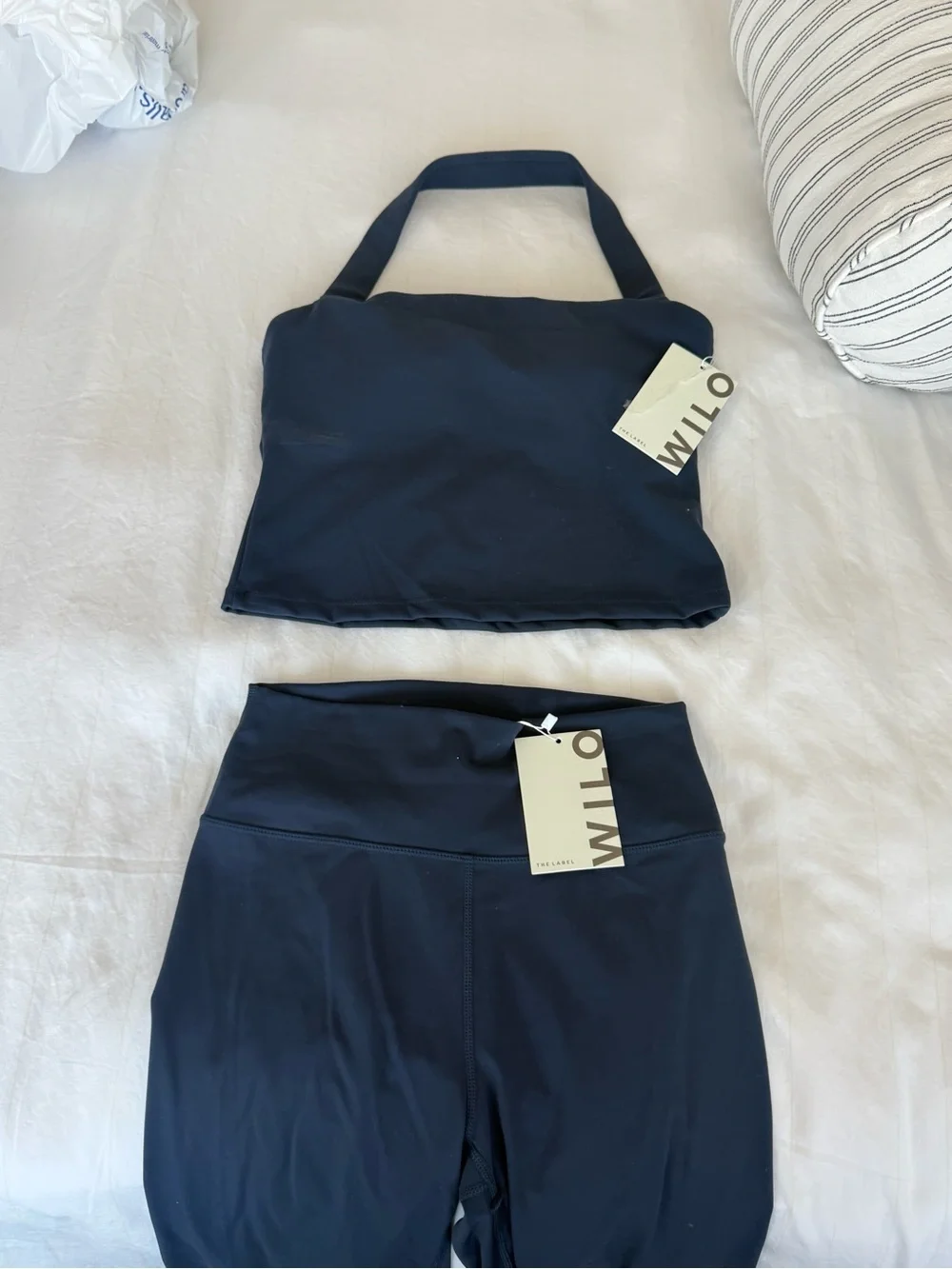 NWT WILO Women's Navy Set Halter Top and High-Waist Leggings Set (M) - Picture 2 of 4